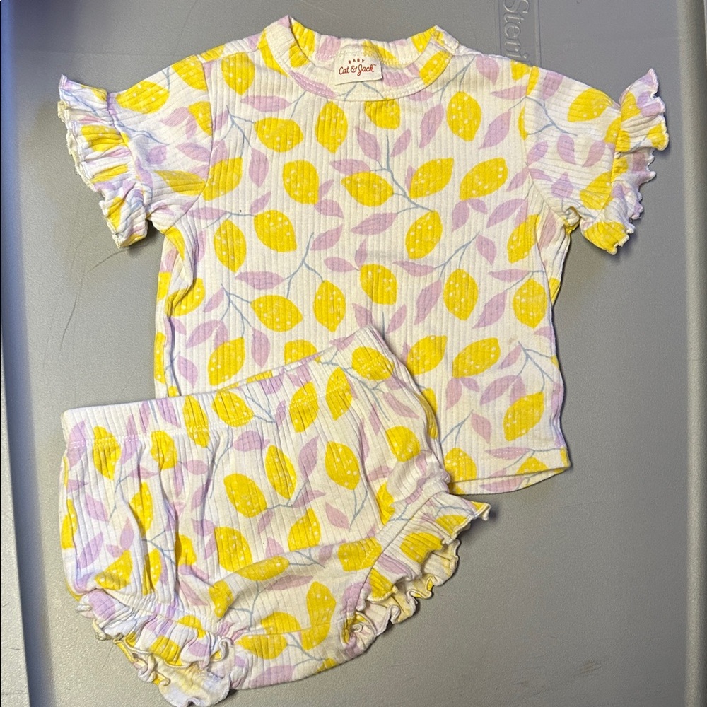Cat & Jack Yellow and Purple Leaf Print Baby Set